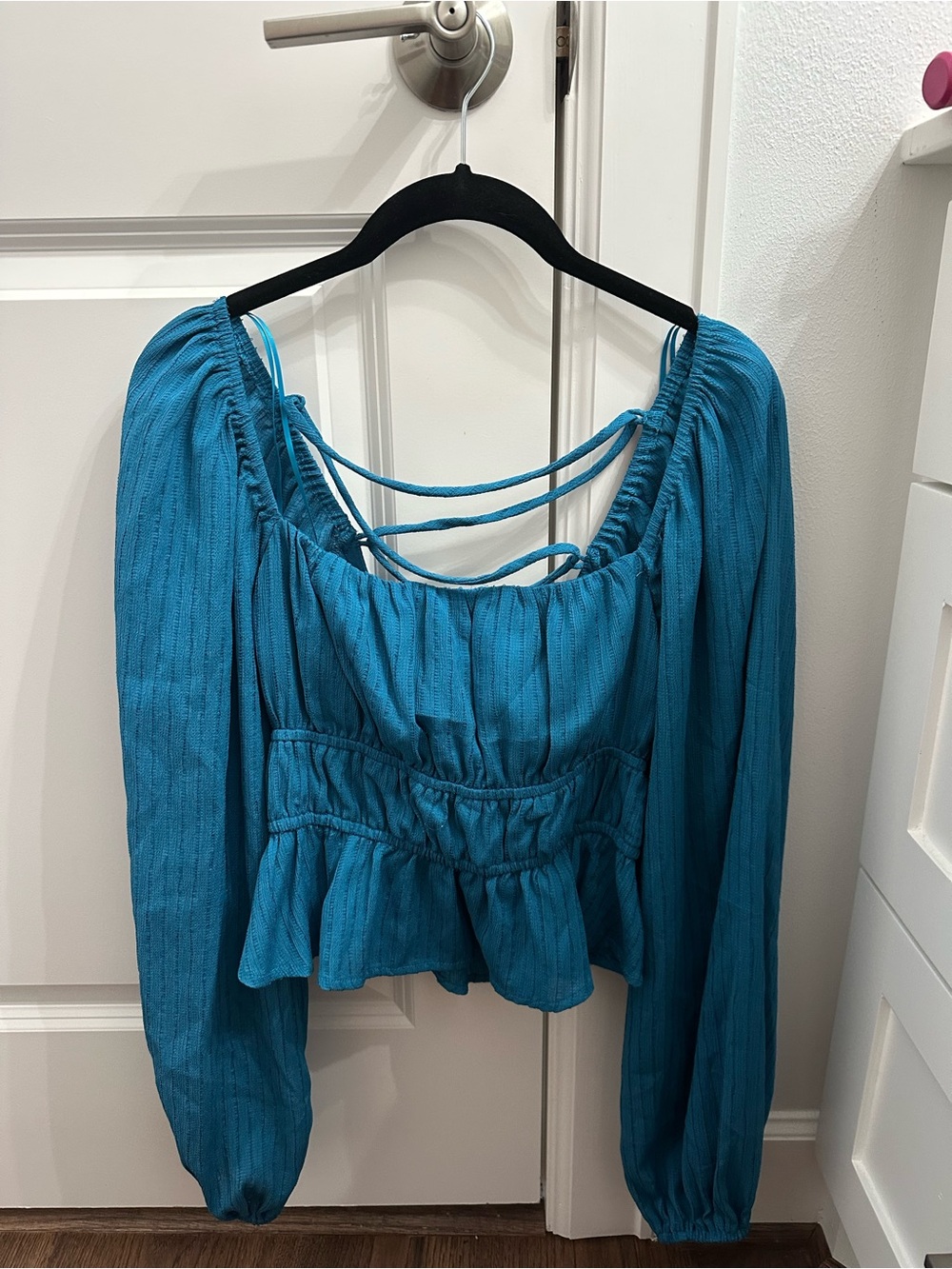 Francesca's Teal Long-Sleeve Top with Strappy Back